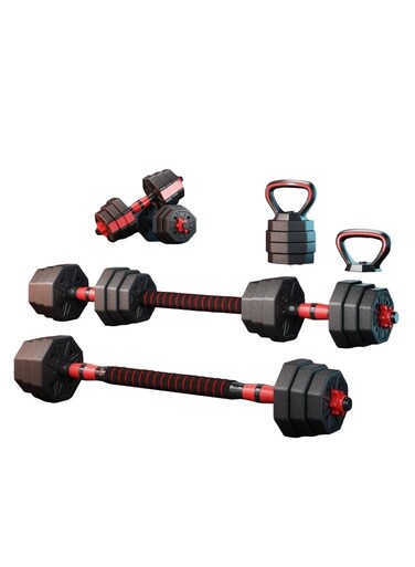 Adjustable Weightlifting Set with Dumbbells, Barbells, and Kettlebell 15KG