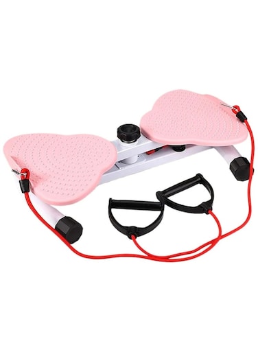 Silent Rotating Waist Twister with Resistance Bands Pink Foot Pads