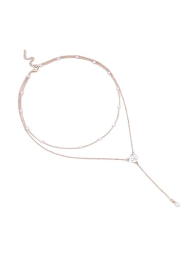Elegant Y-Shaped Layered Necklace with Crystal Accents &ndash; Rose Gold Color Tone