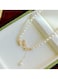 Pearl Chain Necklace with Crystal Butterfly &amp; Drop Charm Gold Color Tone