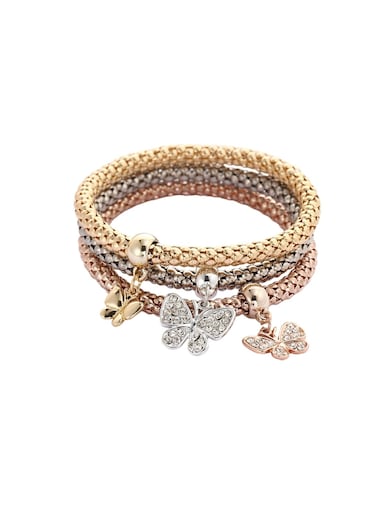 Triple-Tone Crystal Butterfly Charm Bracelets