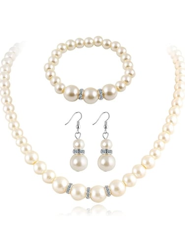 Elegant Imitation Pearl Jewelry Set Necklace, Bracelet &amp; Earrings