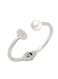 Silver Color Open Cuff Bracelet with Pearl &amp; Rhinestone Detail