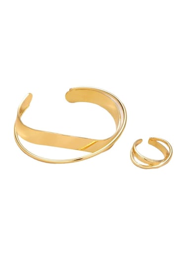 Gold Color Alloy Bracelet &amp; Ring Set Open Cuff Bangle + Ring (Size 7)
