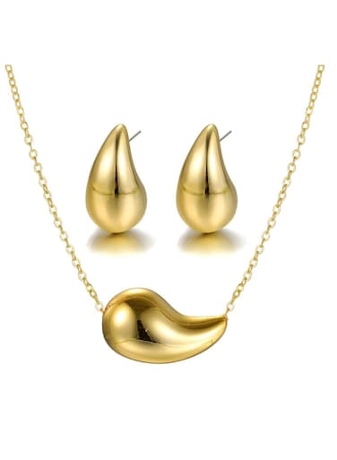 Gold Color Tone Waterdrop Jewelry Set Necklace &amp; Earrings