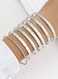 Silver Color-Tone Open Cuff Bangle Bracelet Set 7-Piece Minimalist Design