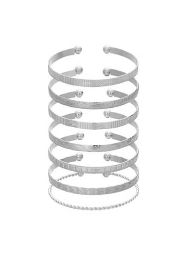 Silver Color-Tone Open Cuff Bangle Bracelet Set 7-Piece Minimalist Design