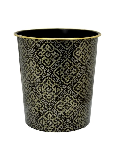 Black Plastic Trash Can 26&times;24.5 cm Gold-Edged Pattern
