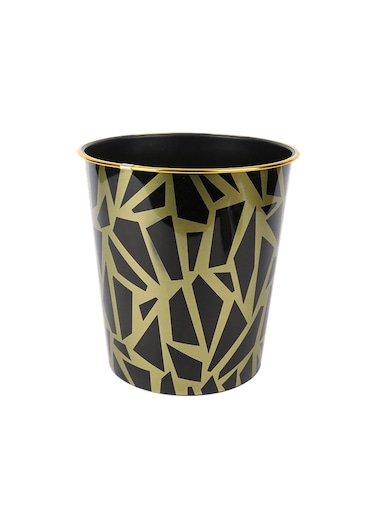 Black Plastic Trash Can 26&times;24.5 cm Gold-Edged Pattern