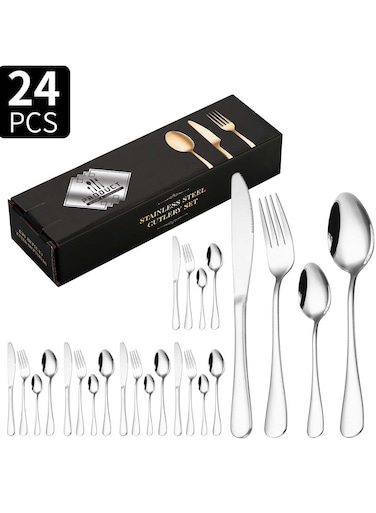 24-Piece Stainless Steel Cutlery Set Silver Finish
