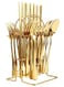 24-Piece Stainless Steel Cutlery Set with Stand Gold Finish

