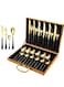 24 Pcs Stainless Steel Reusable Spoon Fork And Knives Gold Black Color Cutlery Set
