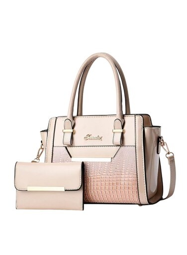 Crocodile Pattern Leather Two-Piece Women's Messenger Bag Beige 27&times;13&times;21 cm