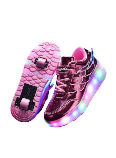 Pink Double-Wheel LED Roller Skate Shoes for Kids &ndash; Deformable Sneakers Size 30 / Inner Length 20cm
