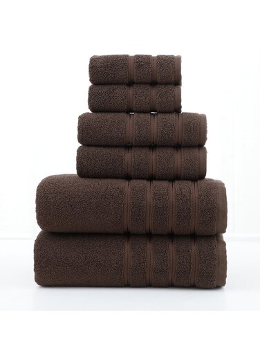 6-Piece Pure Cotton Bath Towel Set Brown
