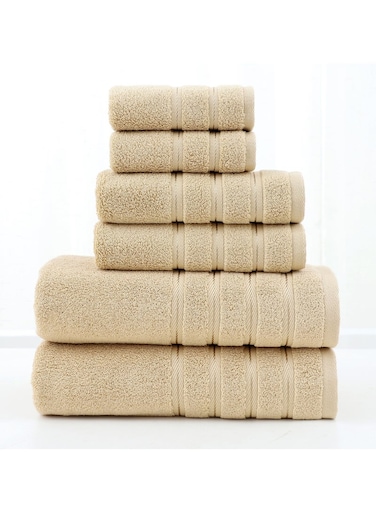 6-Piece Pure Cotton Bath Towel Set Beige
