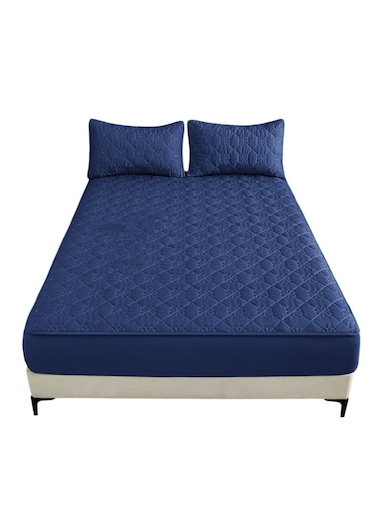 Waterproof Fitted Bedding Topper Set 180 x 200 cm Navy Blue Protect Your Mattress and Pillows Includes 2 Pillowcases