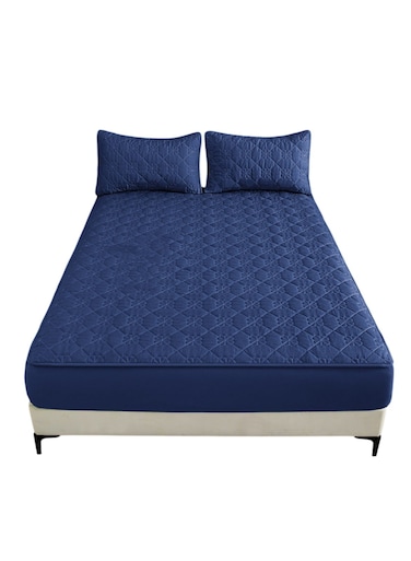 Waterproof Fitted Bedding Topper Set 150 x 200 cm Navy Blue Protect Your Mattress and Pillows Includes 2 Pillowcases