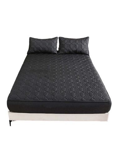 Waterproof Fitted Bedding Topper Set 180 x 200 cm Black Protect Your Mattress and Pillows Includes 2 Pillowcases