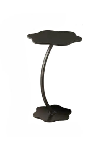 Flower-Shaped Sofa Side Table Black Marble Design Top with Black Metal Frame, 40 x 62 cm