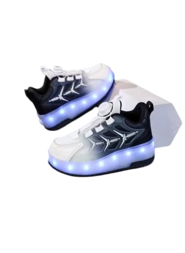 XF11 White &amp; Black Two-Wheel LED Roller Skate Shoes for Kids &ndash; Size 35 (Inner Length 22.5cm)