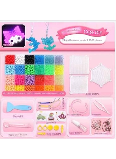 DIY Water Bead Fuse Art Kit &ndash; 24-Grid Luminous Beads (3000 Pieces)