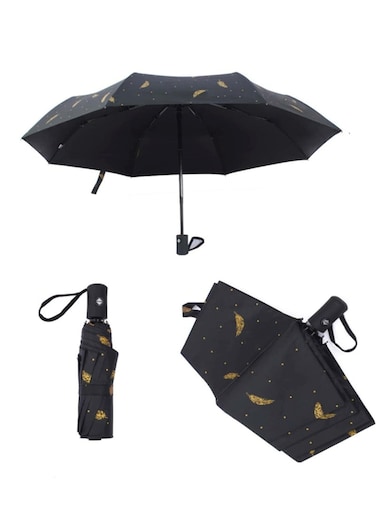Automatic Feather Print Umbrella Black