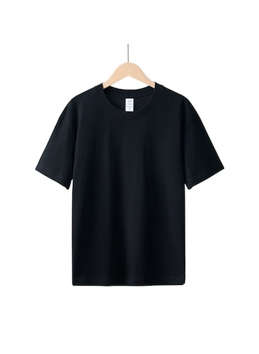 Cotton Short Sleeve T-Shirt Black, Size L