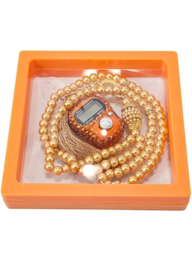 Digital Elegance 99 Glass Bead Tasbeeh Gift Set with Digital Counter Orange