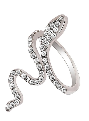 Elegant Snake Design Crystal Ring Silver Size 6