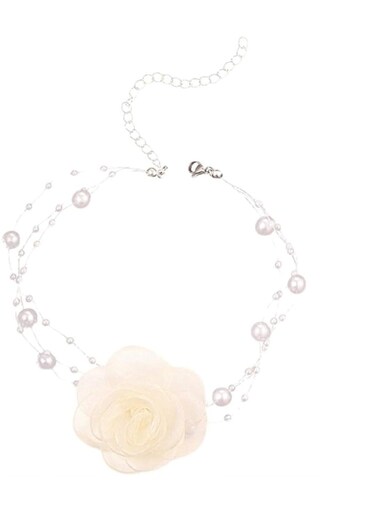 White Rose Pearl Choker Necklace