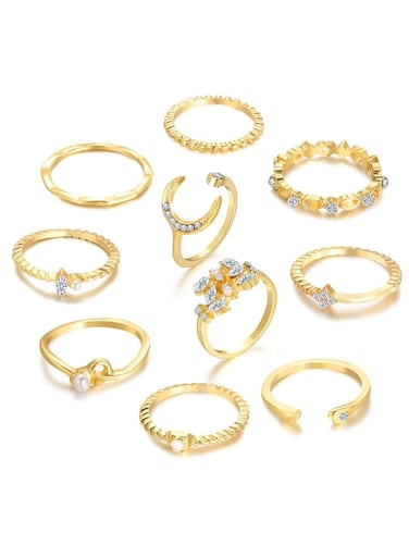 10 Pcs Multi-size Elegant Fashion Rings Set Gold Colour