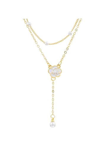 Elegant Y-Shaped Layered Necklace with Crystal Accents Gold Color Tone