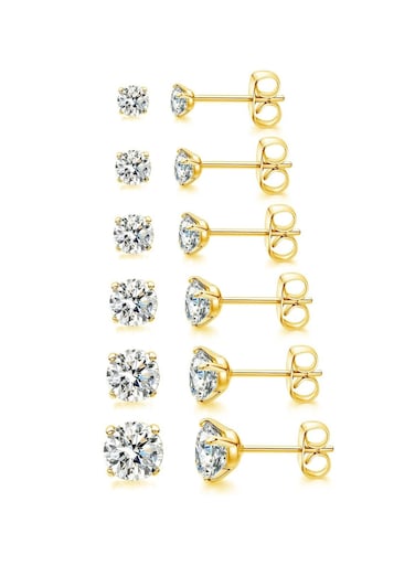 Gold Colour Plated Cubic Zirconia Stud Earrings Set 5 Pairs