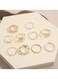 10 Pcs Gold-Tone Bohemian Leaf &amp; Pearl Ring Set