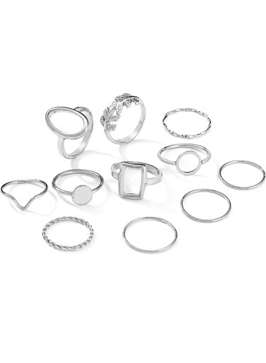 11 Pcs Silver-Tone Minimalist Geometric Ring Set