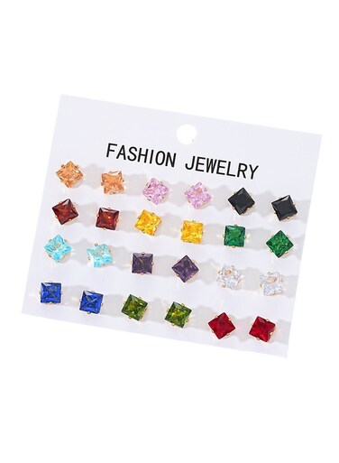 12 pairs Fashion Jewelry Square Zircon Stud Earrings Set