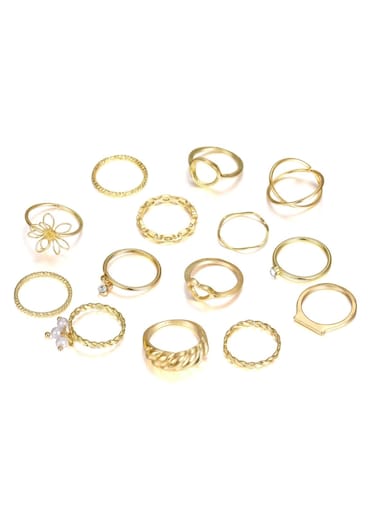 14-Piece Gold-Tone Alloy Ring Set with Crystal &amp; Pearl