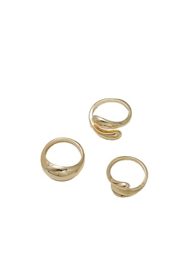 3-Piece Gold-Tone Minimalist Ring Set (Size 7.5) Open Wrap Ring (Size 7.5) Sleek Twist Ring (Size 7)