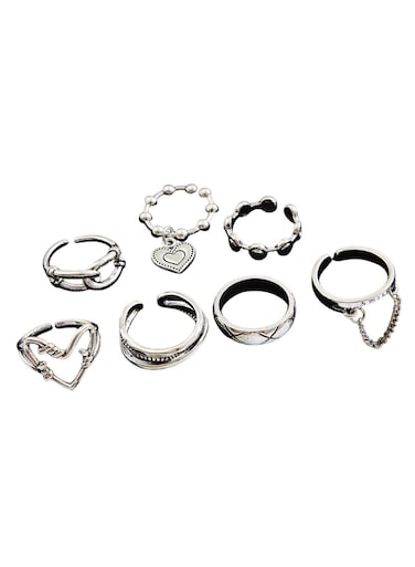 7 Pcs Vintage Silver Adjustable Ring Set Bohemian Style