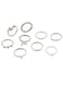 9 Pcs Elegant Silver Ring Set Alloy, Crystal &amp; Pearl
