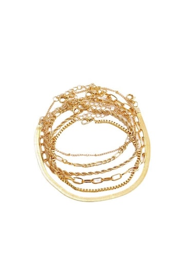 Elegant 6-Piece Gold Colour Layered Anklet Set &ndash; Stylish Alloy Chain Anklets for Women