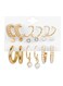 Elegant Gold Colour Tone Alloy, Crystal &amp; Pearl Earrings Set 9 Pairs