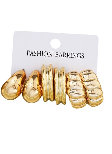 Elegant Gold Colour Tone CCB Earrings 3-Piece Fashion Set