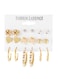 Elegant Gold Colour Tone Earrings Set 6 Pairs with Crystal &amp; Pearl Accents
