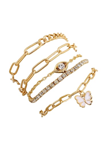 Elegant Multi-Layered Gold Colour Plated Chain Bracelet Set