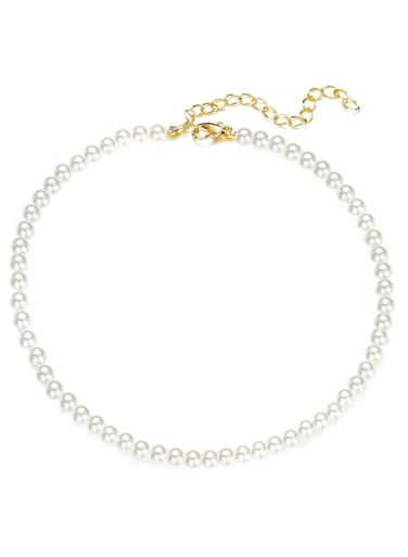 Elegant Pearl Necklace with Alloy Clasp White 0.6Cm