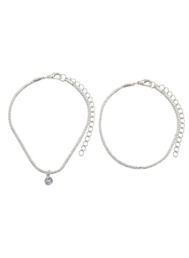 Elegant Silver Crystal Anklet 2-Piece Sparkling Zircon Set
