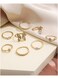 Gold Butterfly &amp; Crystal Ring Set 8 Pcs Elegant Jewelry
