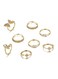 Gold Butterfly &amp; Crystal Ring Set 8 Pcs Elegant Jewelry